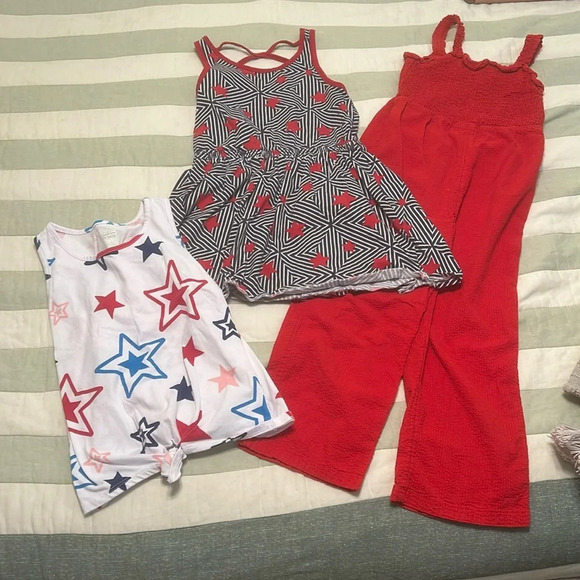 Patriotic set of tank top, Gymboree dress and H&M red seersucker romper size 6-7 - Picture 1 of 11